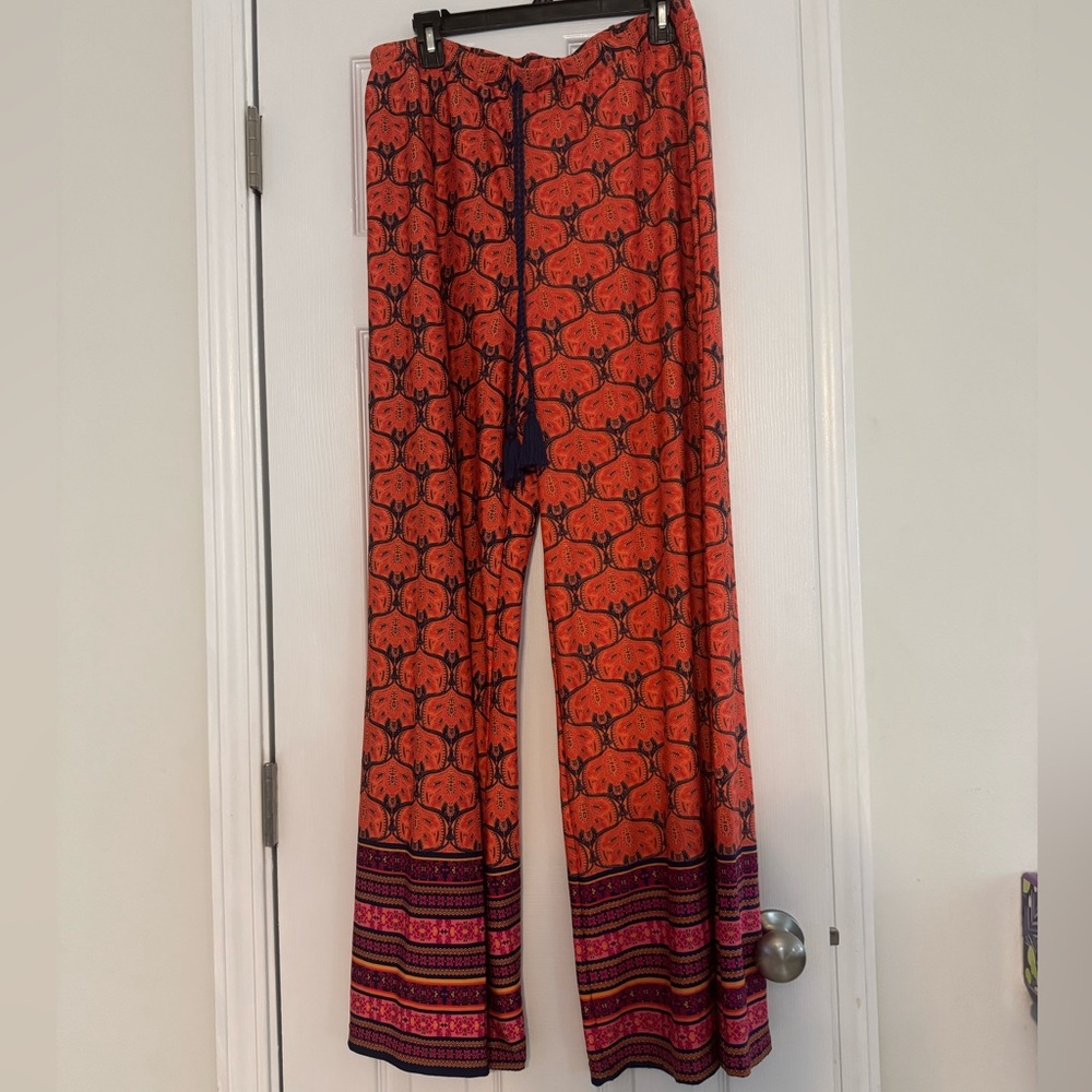 New Directions Orange and Pink‎ Print Wide-Leg Pants
